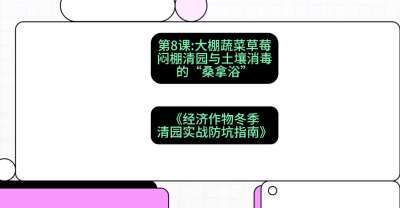 第8节：【大棚蔬菜草莓】闷棚清园与土壤消毒的&ldquo;桑拿浴&rdquo;，课程：《经济作物冬季清园&middot;实战防坑指南》#识农AI